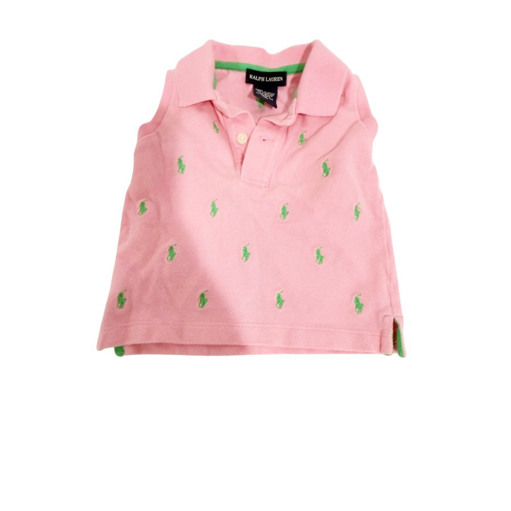 Ralph Lauren Baby Girls Pink Green All Over Pony Sleeveless Polo Shirt 12M
